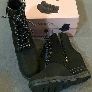Serra Black Lace Up Boots with Durable Soles